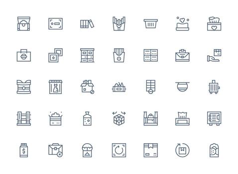 Box Visual Pack containing 35 Regular Clean Line Icons Simple Icons for Interface and Wireframes vector
