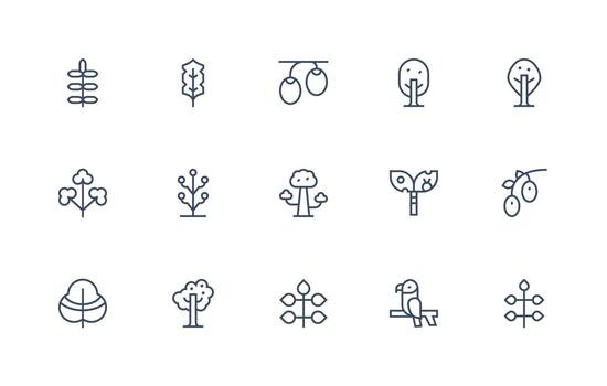regular línea íconos desde rama conjunto con 15 vectores ordenado icono conjunto