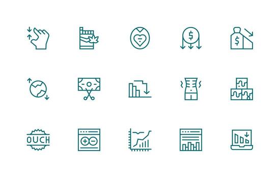 Decrease featuring 15 Icons in Regular Line Design Neat Icon Set vector