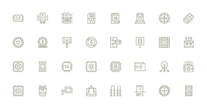 Thin Line Style Chip Icons with 32 Vectors Web Icon Collection