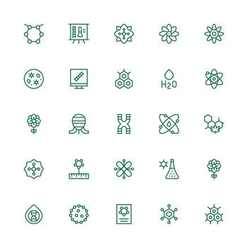 25 Medium Stroke Outline Style Icons from Molecule Collection Core Icon Collection for Daily Tasks vector