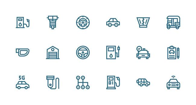 Auto Design Icons featuring 18 in Strong Stroke Line Style Sharp Icons for Presentations vector