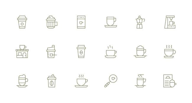 Cappuccino Design Icons featuring 18 in Minimal Line Style Well-Structured Icons for Creative Use vector