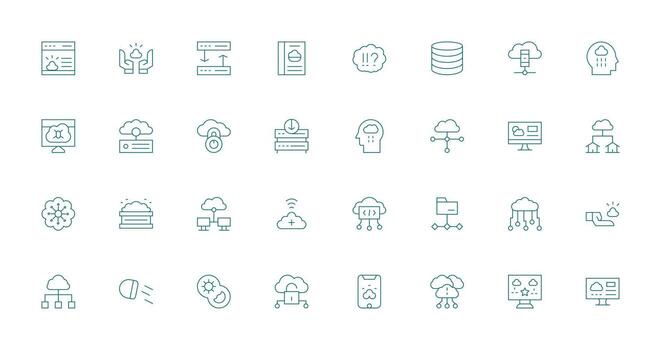 32 Delgado línea vectores para nube informática tema creativo icono conjunto