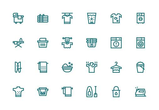 Laundry Design Icons featuring 24 in Thick Line Line Style Well-Structured Icons for Creative Use vector