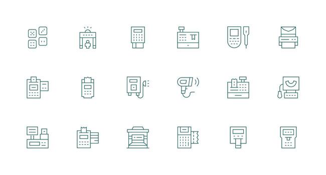 Scanner Icon Set with 18 Minimal Line Graphics Digital Product Icons for Fast Delivery vector