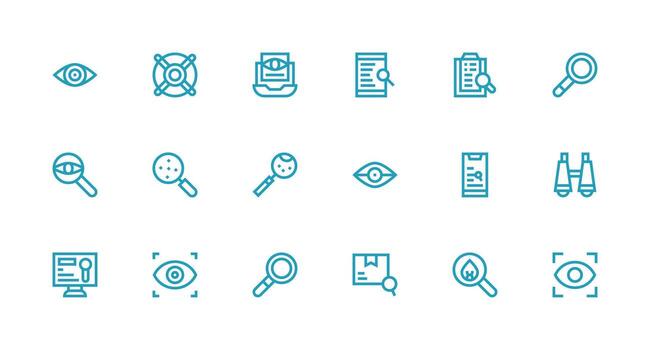 Examine featuring 18 Icons in Strong Stroke Line Design Well-Structured Icons for Creative Use vector