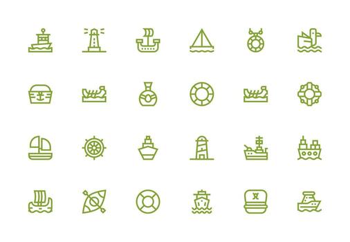 Maritime Design Icons featuring 24 in Thick Line Line Style Neatly Designed Icons for Web Platforms vector