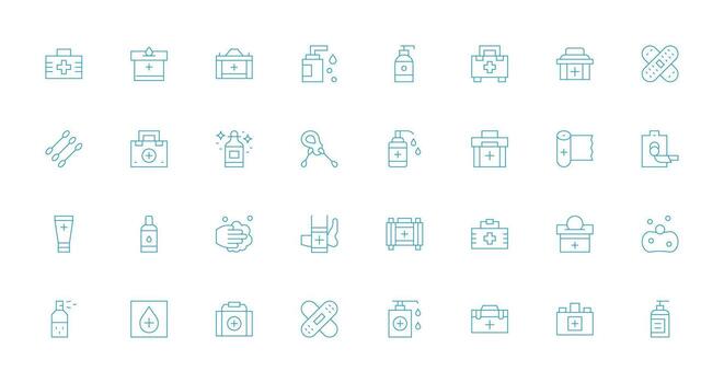 Delgado línea íconos desde antiséptico conjunto con 32 vectores de múltiples fines icono conjunto