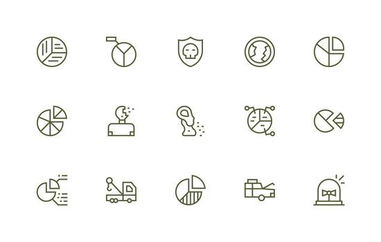 Breakdown featuring 15 Icons in Regular Line Design Icon Set vector