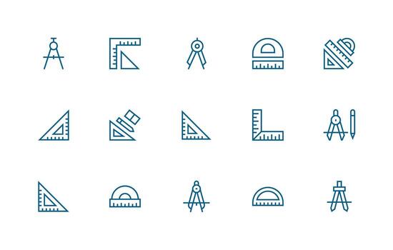 15 Icons for Protractor in Regular Line Format Universal Icon Pack vector