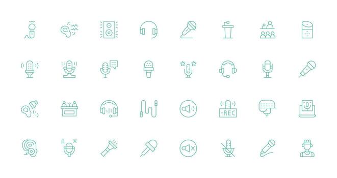 Microphone Set with 32 Thin Line Icons Web Icon Collection vector