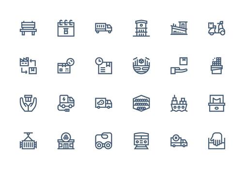 Logistics Icon Set with 24 Thick Line Line Graphics Fully Editable Icon Set for Web vector