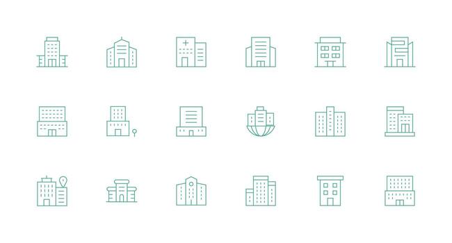 Headquarters featuring 18 Icons in Minimal Line Design Design Ready Icon Set for Teams vector