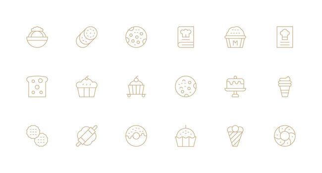 18 Minimal Line Style Icons from Pastry Collection Functional Icon Series vector