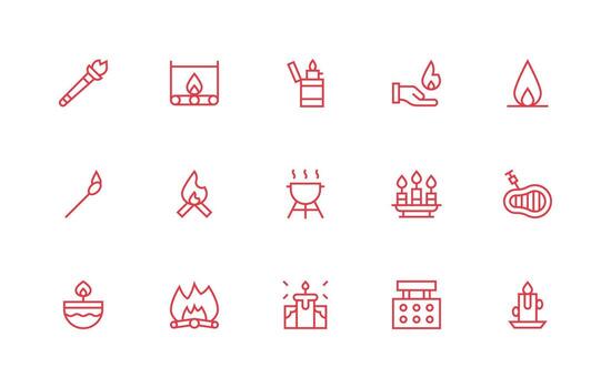 15 Icons for Flame in Regular Line Format Organized Icon Pack for Quick Access vector