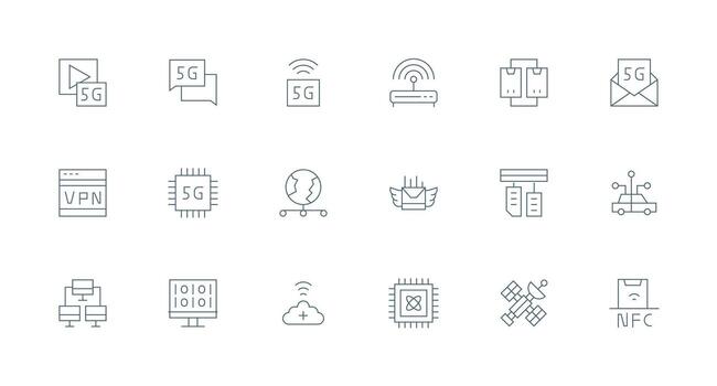 Data Transmission featuring 18 Icons in Minimal Line Design Lightweight Icon Series for Fast Prototypes vector