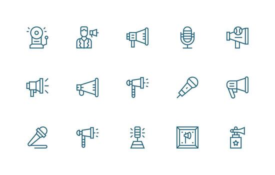 15 regular línea estilo íconos desde público habla a colección listo para la interfaz de usuario icono colección vector