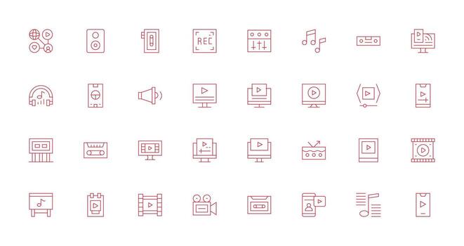 Playback Design Icons featuring 32 in Thin Line Style Web Icon Collection vector
