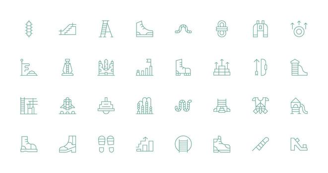 32 Icons for Climbing in Thin Line Format Web and App Icon Pack Collection vector