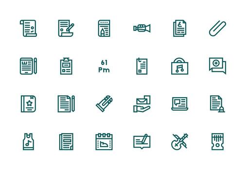 Nota incluso 24 grueso línea línea ilustraciones sencillo íconos para interfaz y wireframes vector