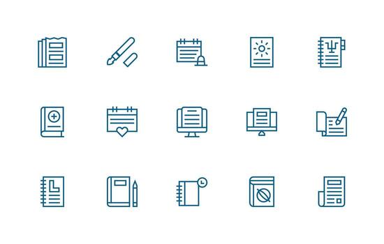 Journal Icon Set with 15 Regular Line Graphics Minimal Icon Pack vector