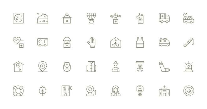 emergencia icono conjunto con 32 Delgado línea gráficos profesional icono paquete para desarrollo trabajo vector