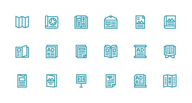 folleto presentando 18 íconos en fuerte carrera línea diseño escalable íconos para todas temas vector