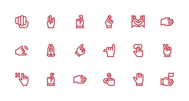 18 Strong Stroke Line Vectors for Gesture Theme Web and App Icon Pack Collection