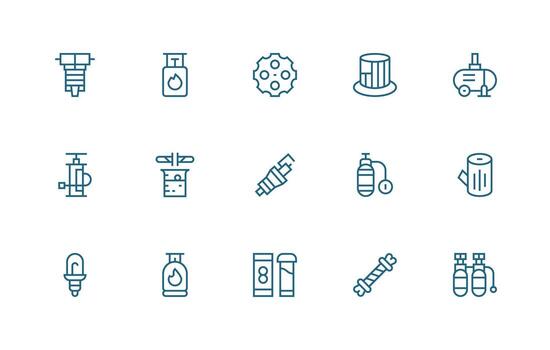 Cylinder Icon Set with 15 Regular Line Graphics Quick Access Icons for UI Development vector