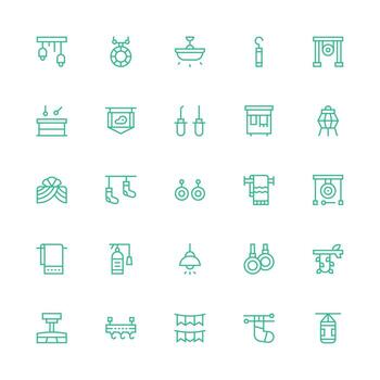 Hanging Icon Set with 25 Medium Stroke Outline Graphics Line Icon Collection vector