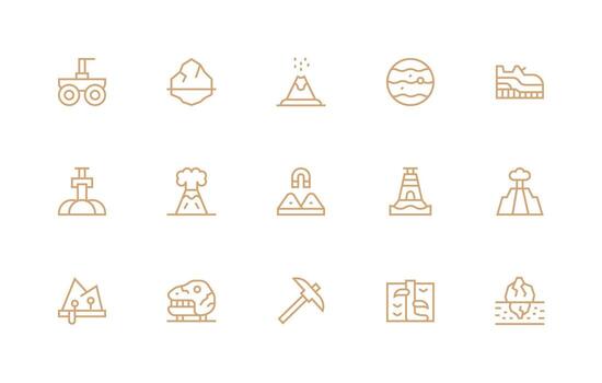 15 Regular Line Icons for Geology Graphics Compact Icon Set vector