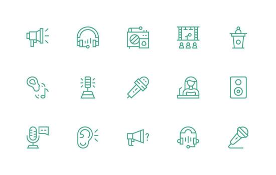 Speaker featuring 15 Icons in Regular Line Design UI and UX Focused Icon Collection vector
