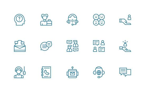 cliente Servicio presentando 15 íconos en regular línea diseño diseño Listo icono conjunto para equipos vector