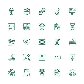 Sports Design Icons featuring 25 in Medium Stroke Outline Style Quick Access Icons for UI Development vector