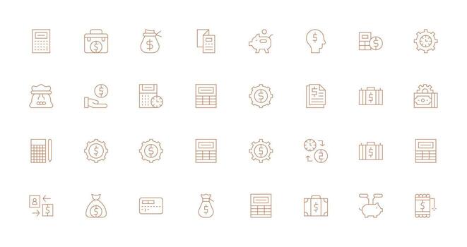 Delgado línea estilo presupuesto íconos con 32 vectores web icono colección