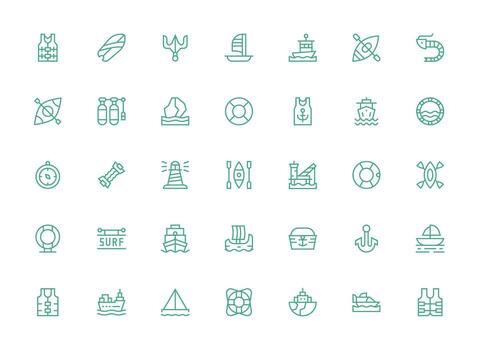 Nautical Set with 35 Regular Clean Line Icons Functional Icon Series vector