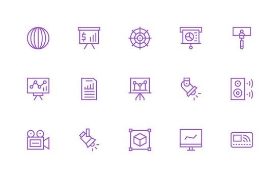 15 Regular Line Icons for Projection Graphics Modern Line and Glyph Icon Series vector