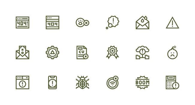 18 Strong Stroke Line Style Icons from Error Collection Web Icon Collection vector