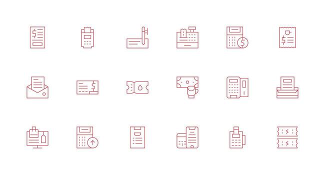Receipt Design Icons featuring 18 in Minimal Line Style Well-Structured Icons for Creative Use vector