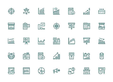 35 Icons for Sales in Regular Clean Line Format Detailed Icon Collection for Design Systems vector