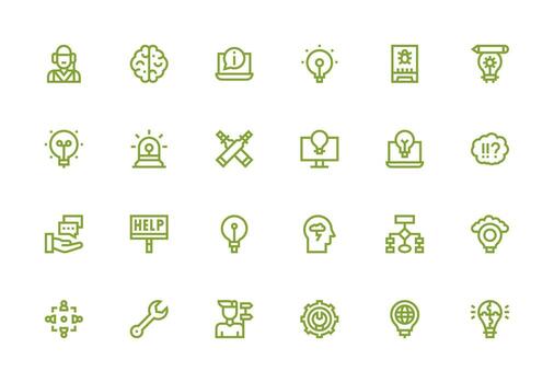 24 grueso línea línea estilo íconos desde problema resolviendo colección de múltiples fines icono paquete para plantillas vector