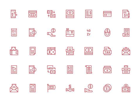 35 Icons for Bill in Regular Clean Line Format Design Ready Icon Set for Teams vector