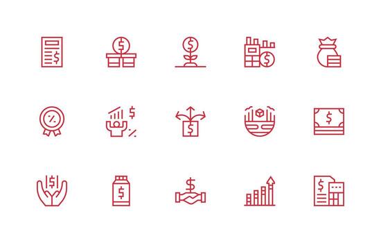 Profit Design Icons featuring 15 in Regular Line Style Display Icon Pack vector