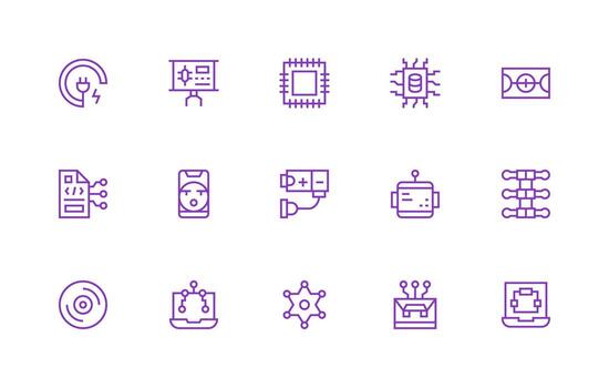 Regular Line Style Circuit Icons with 15 Vectors Universal Icon Pack