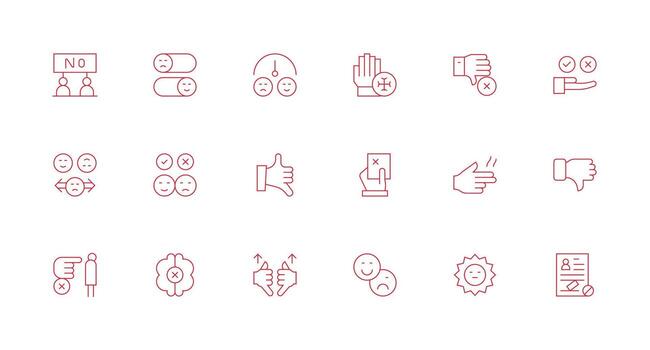 Disapproval Set with 18 Minimal Line Icons Web and App Icon Pack Collection vector