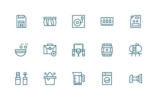 Capacity Design Icons featuring 15 in Regular Line Style Digital Icon Collection vector