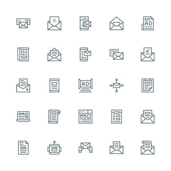 Newsletter featuring 25 Icons in Medium Stroke Outline Design Full Icon Library for UI Designers vector