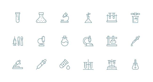 laboratorio equipo icono conjunto con 18 mínimo línea gráficos inteligente icono colección vector