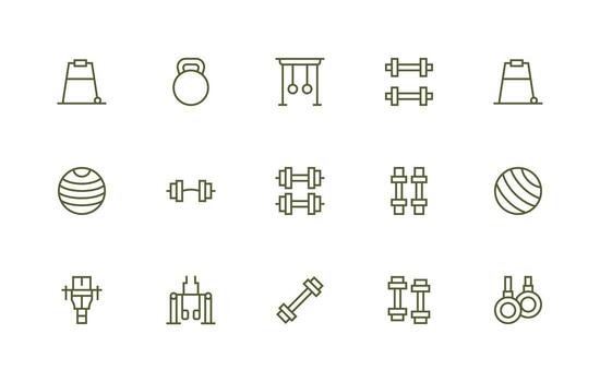 15 Regular Line Designs for Strength Training Icons Clean Icon Collection for Web Use vector